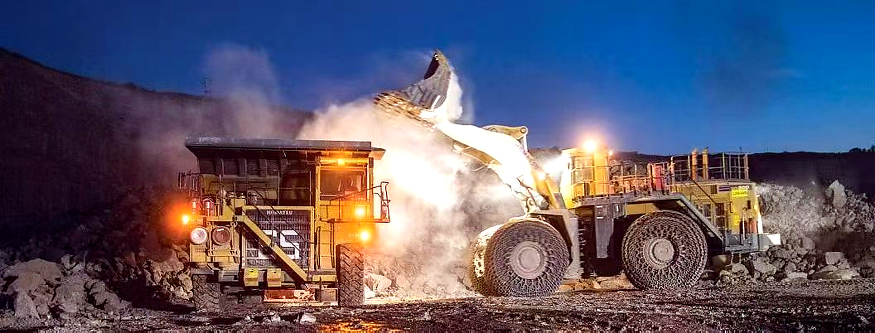 Open-Pit Mining tyre protection chain application photograph