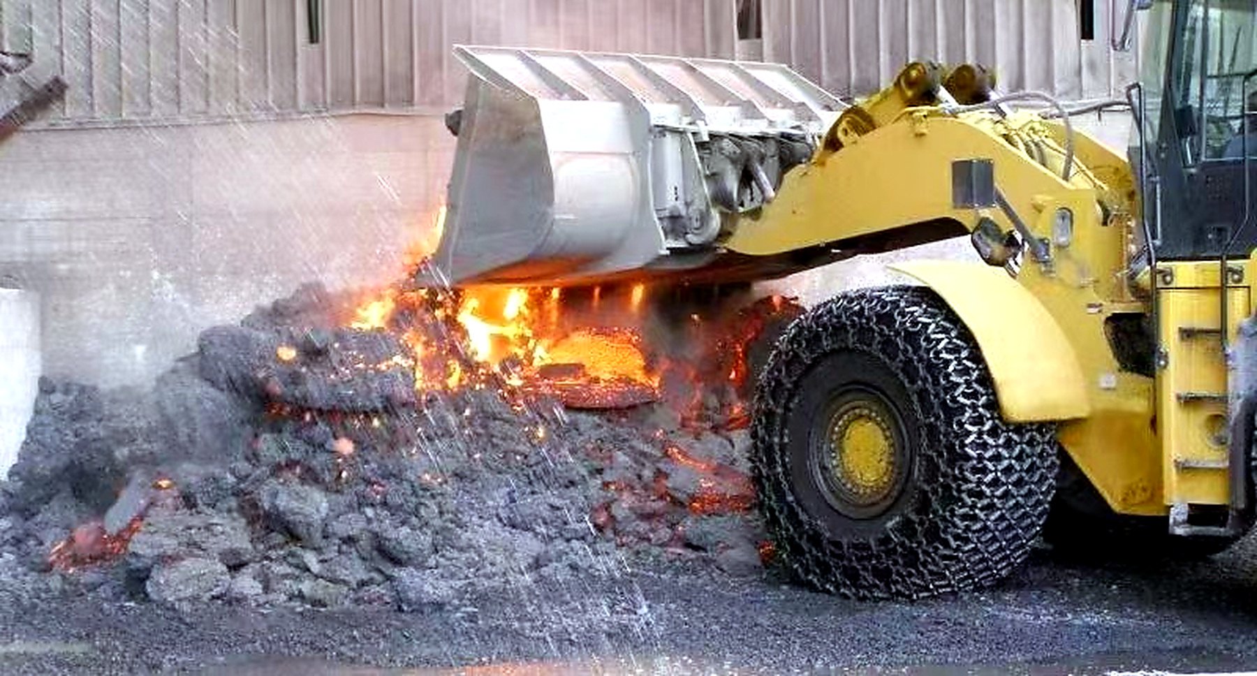 Steel & Slag tyre protection chain application photograph